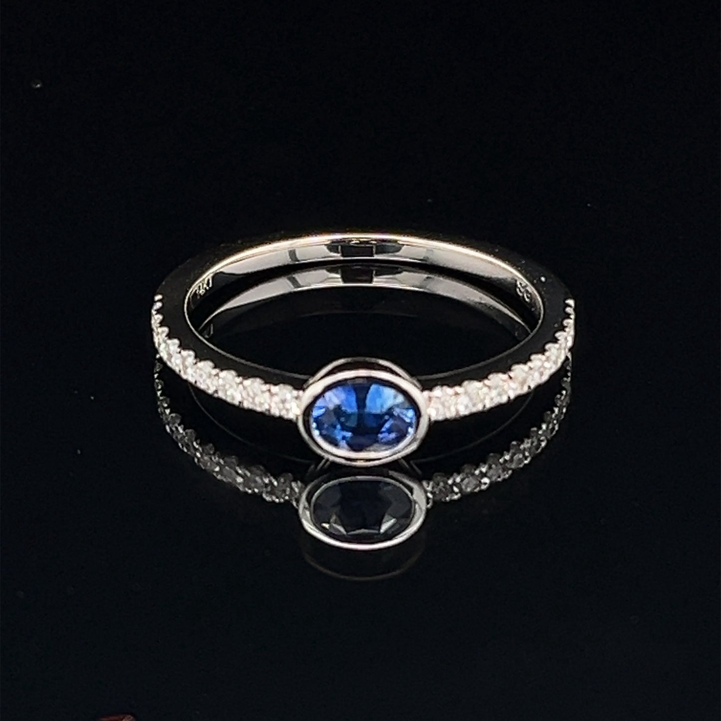 14K White Gold Oval Blue Sapphire and Natural Diamond Ring Size 7