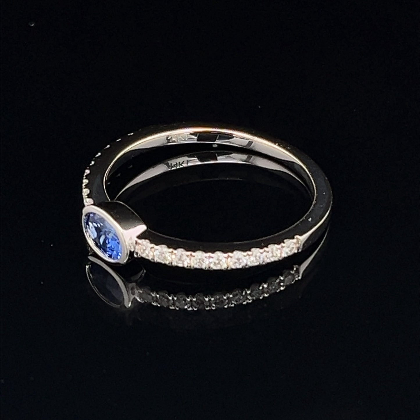 14K White Gold Oval Blue Sapphire and Natural Diamond Ring Size 7