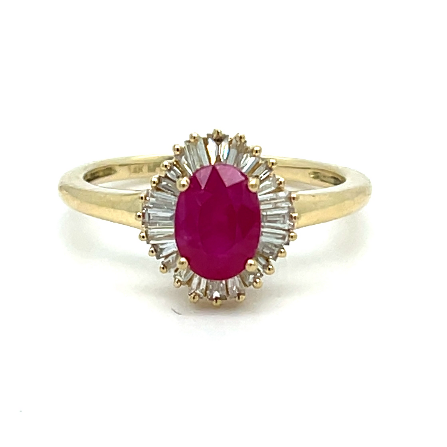 Estate 14K Yellow Gold Natural Ruby and Diamond Halo Ring Size 7