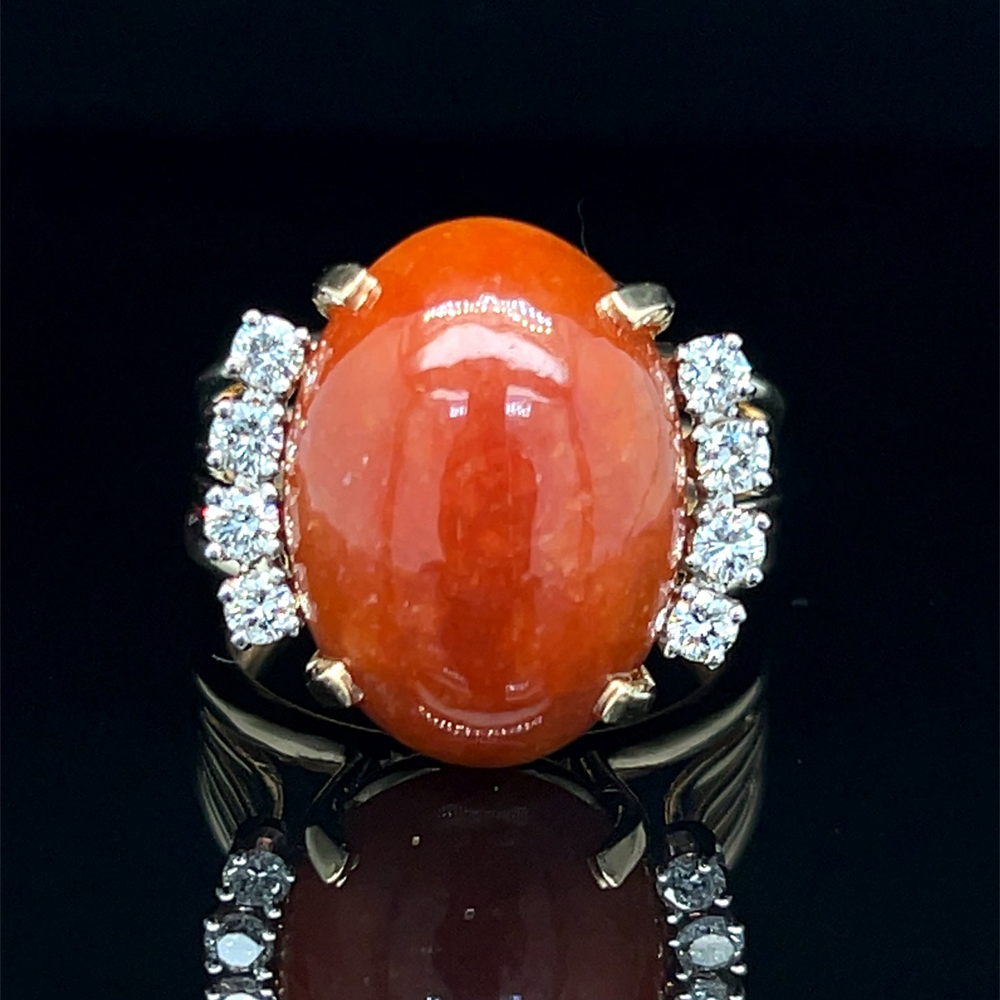 Estate 14K Yellow Gold Natural Rust Red Jadite Diamond Ring Size 8