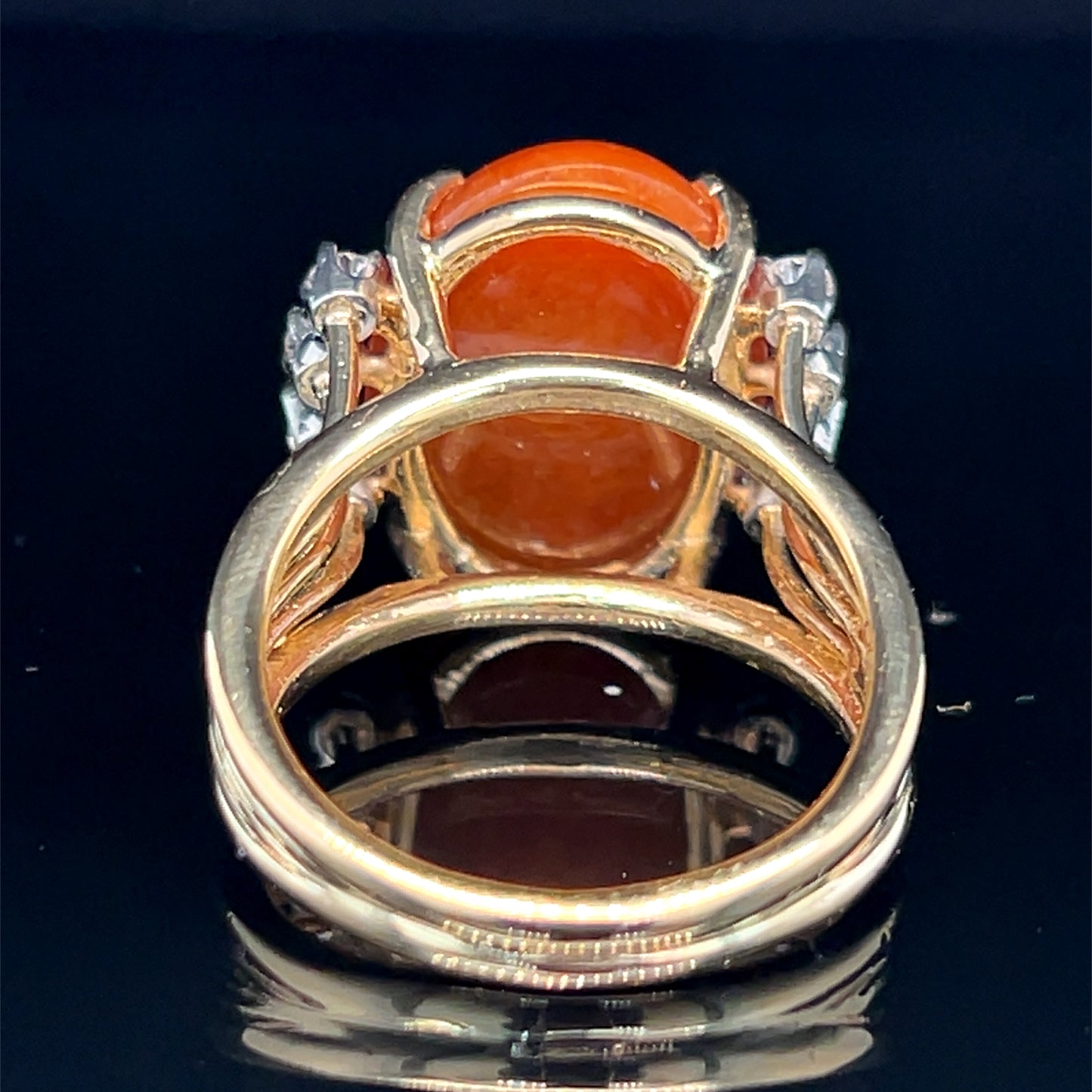 Estate 14K Yellow Gold Natural Rust Red Jadite Diamond Ring Size 8