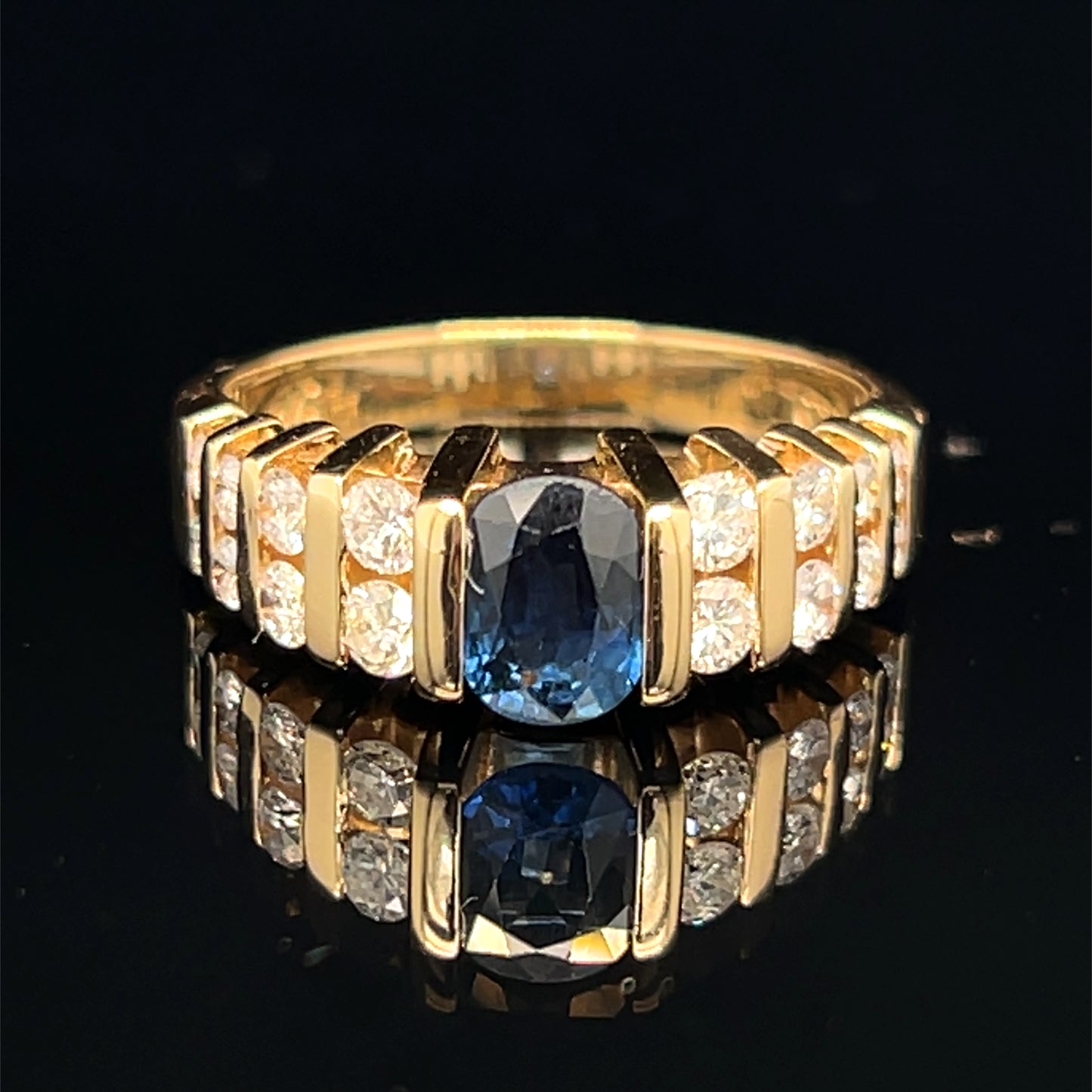 Estate 14K Yellow Gold Natural Blue Sapphire and Diamond Ring Size 6