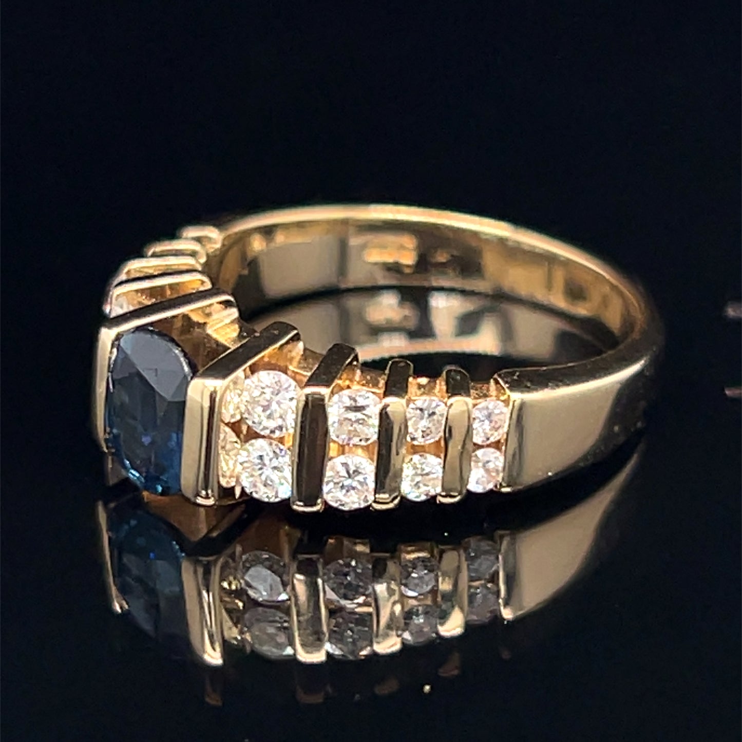 Estate 14K Yellow Gold Natural Blue Sapphire and Diamond Ring Size 6