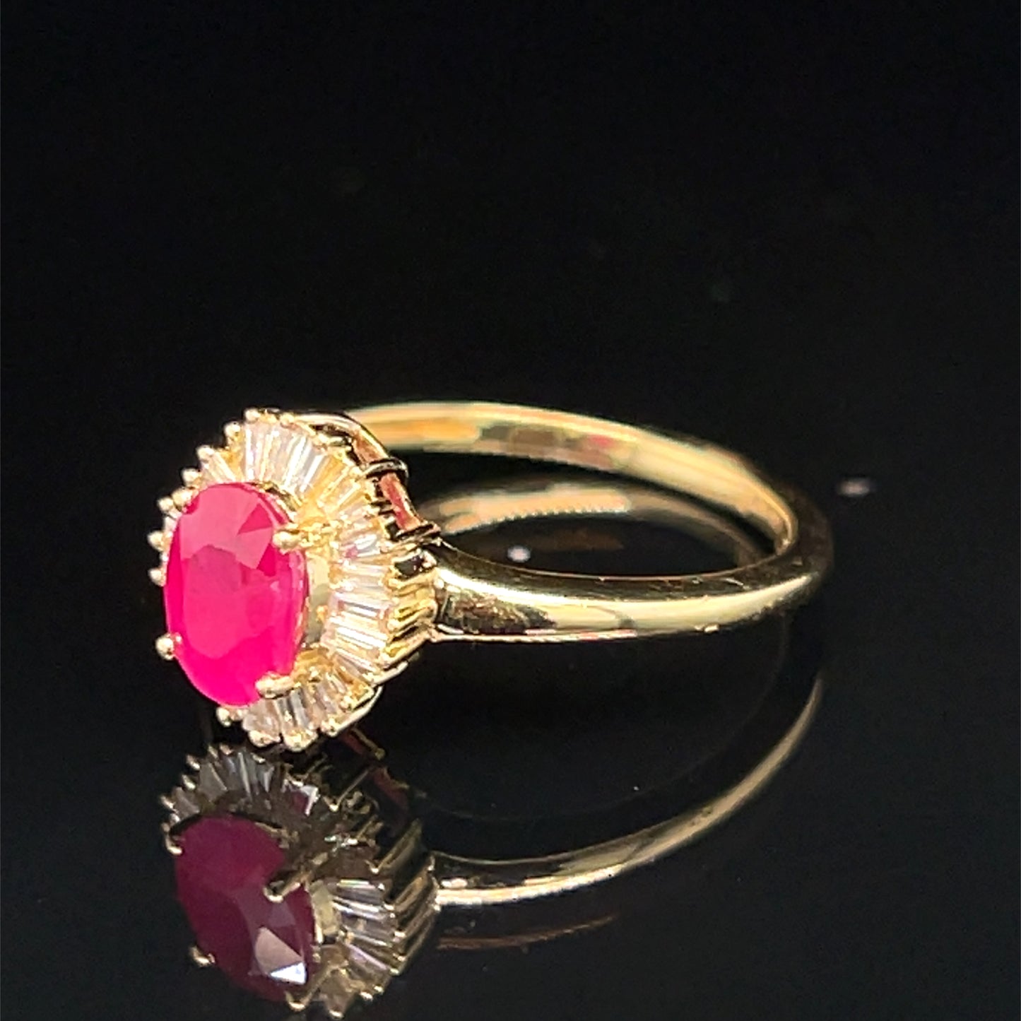 Estate 14K Yellow Gold Natural Ruby and Diamond Halo Ring Size 7