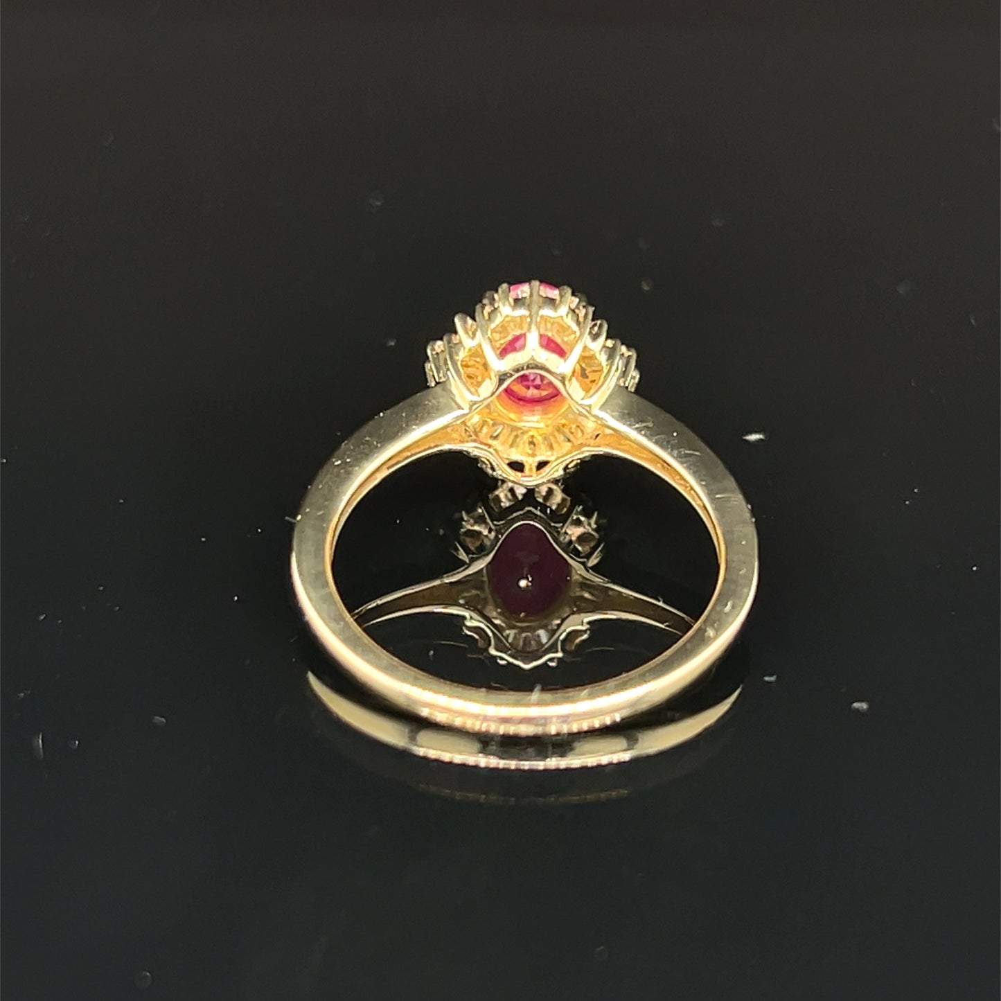 Estate 14K Yellow Gold Natural Ruby and Diamond Halo Ring Size 7