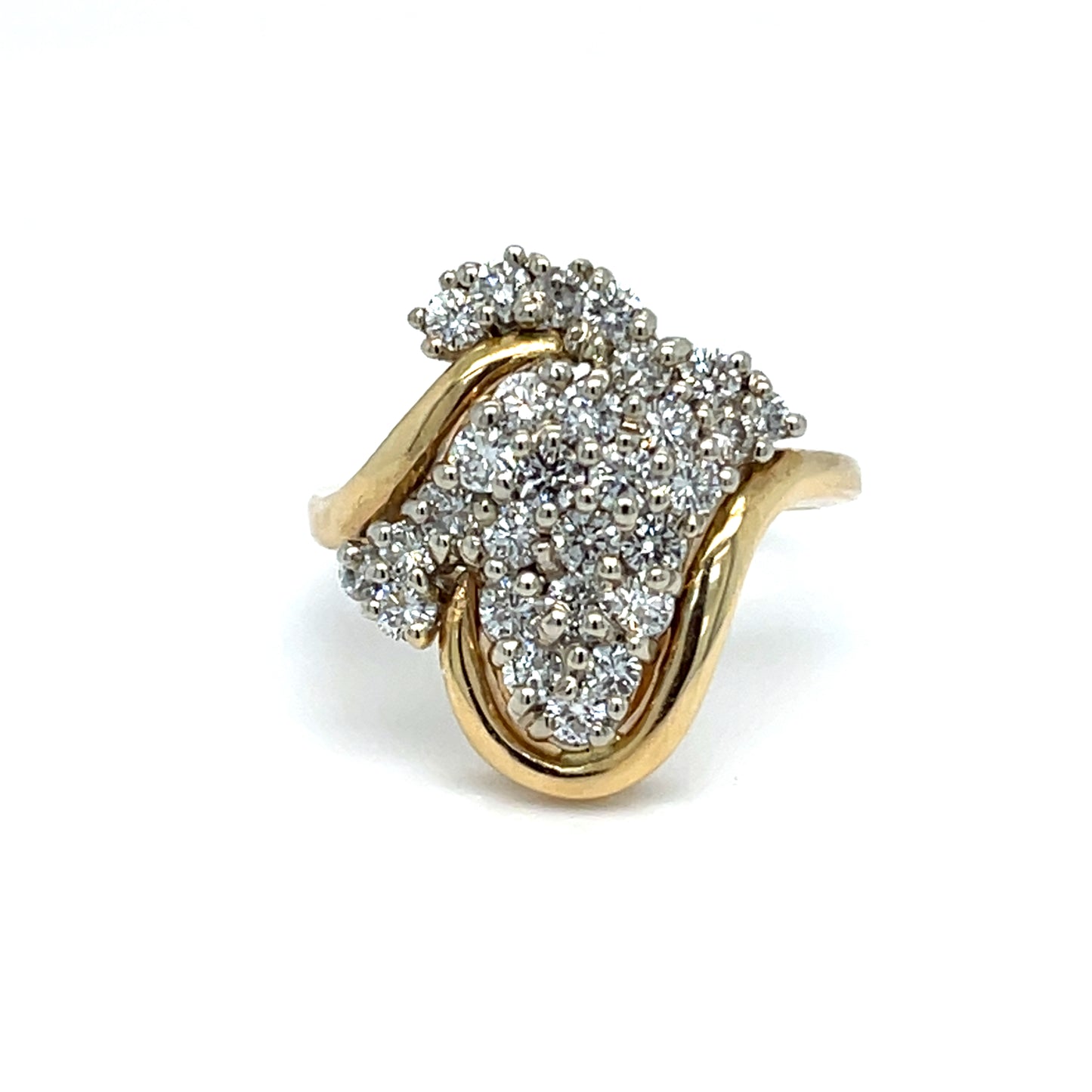 Estate 14K Yellow Gold Natural Diamond Cluster Swirl Ring Size 7