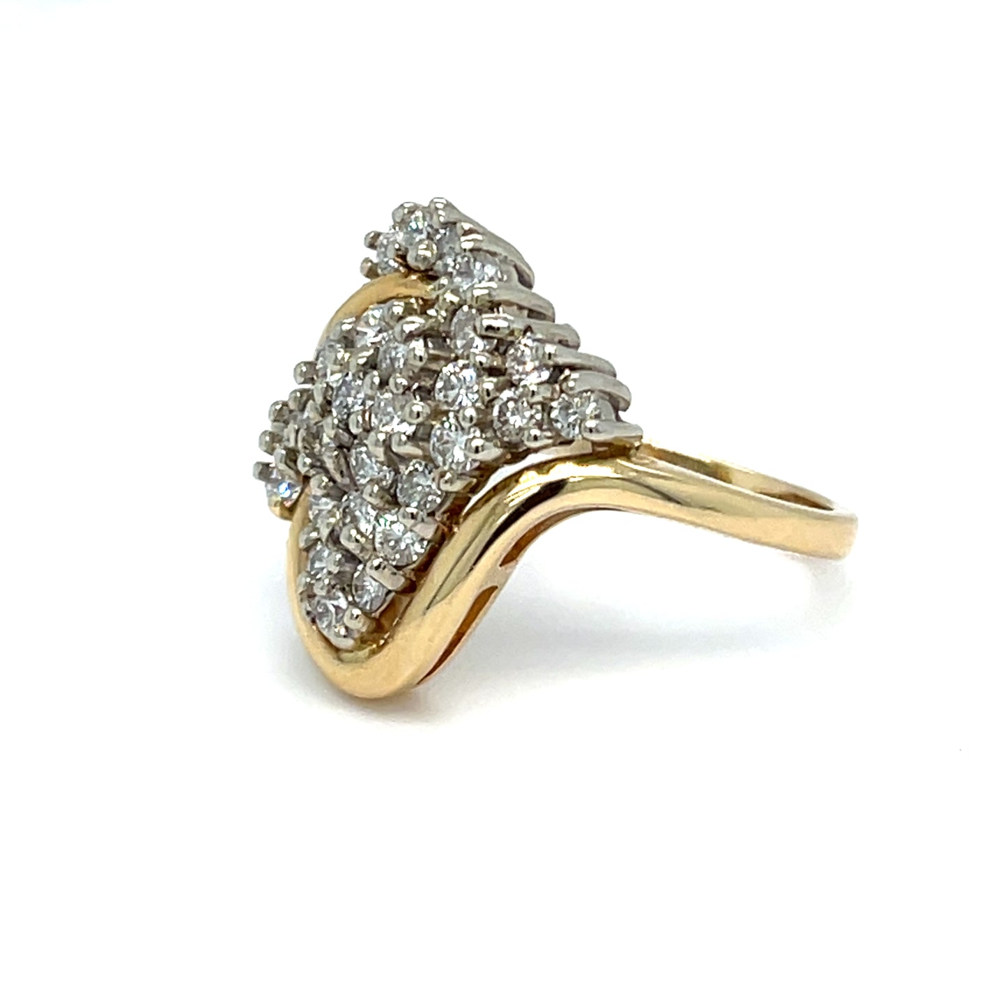 Estate 14K Yellow Gold Natural Diamond Cluster Swirl Ring Size 7