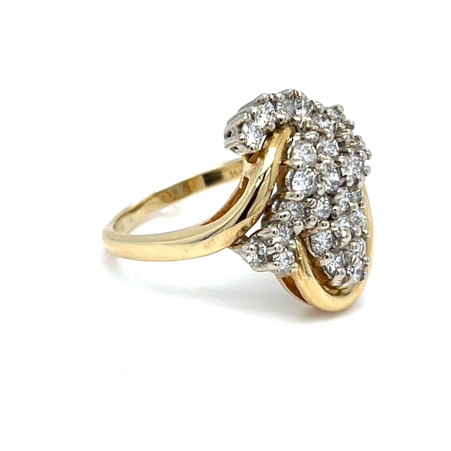 Estate 14K Yellow Gold Natural Diamond Cluster Swirl Ring Size 7