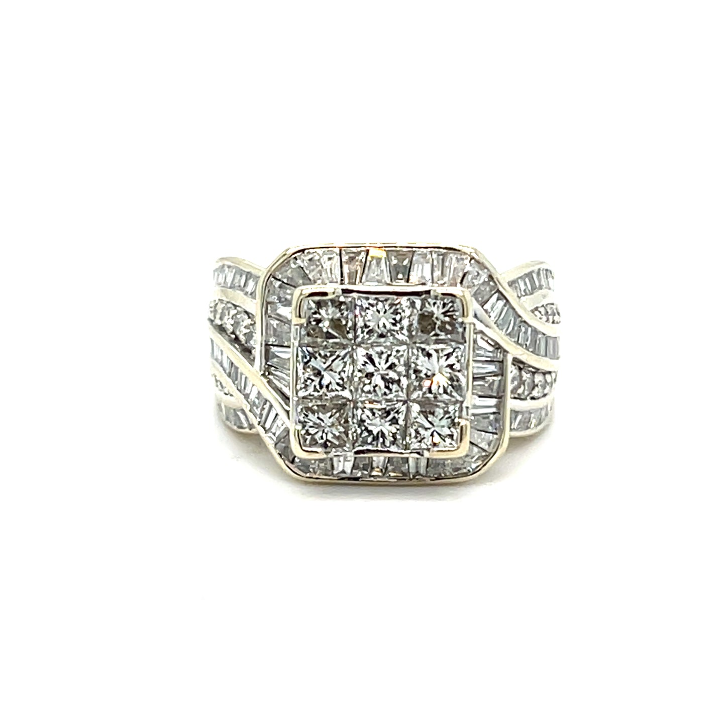 Estate 14K Women's White Gold Natural Diamond Cocktail Ring Size 6.5