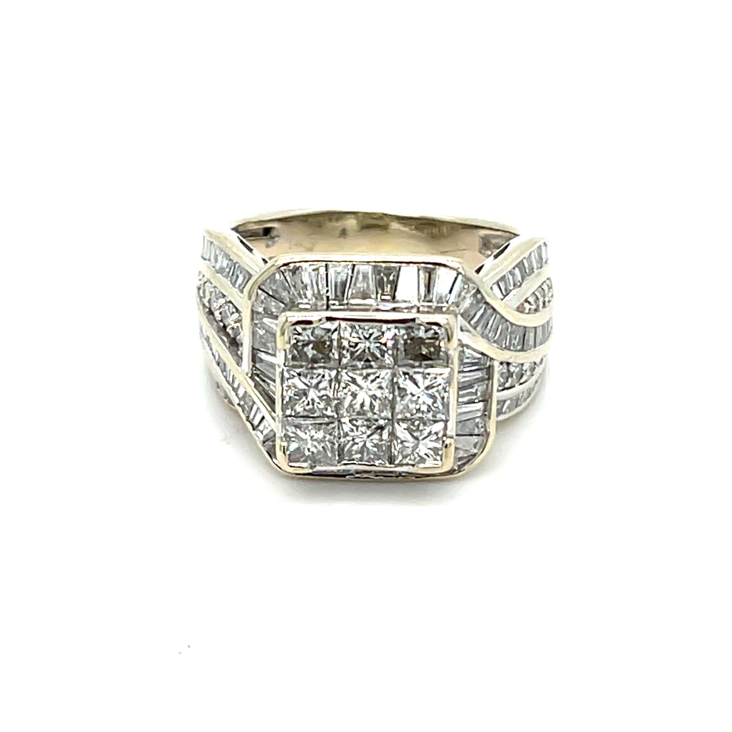 Estate 14K Women's White Gold Natural Diamond Cocktail Ring Size 6.5