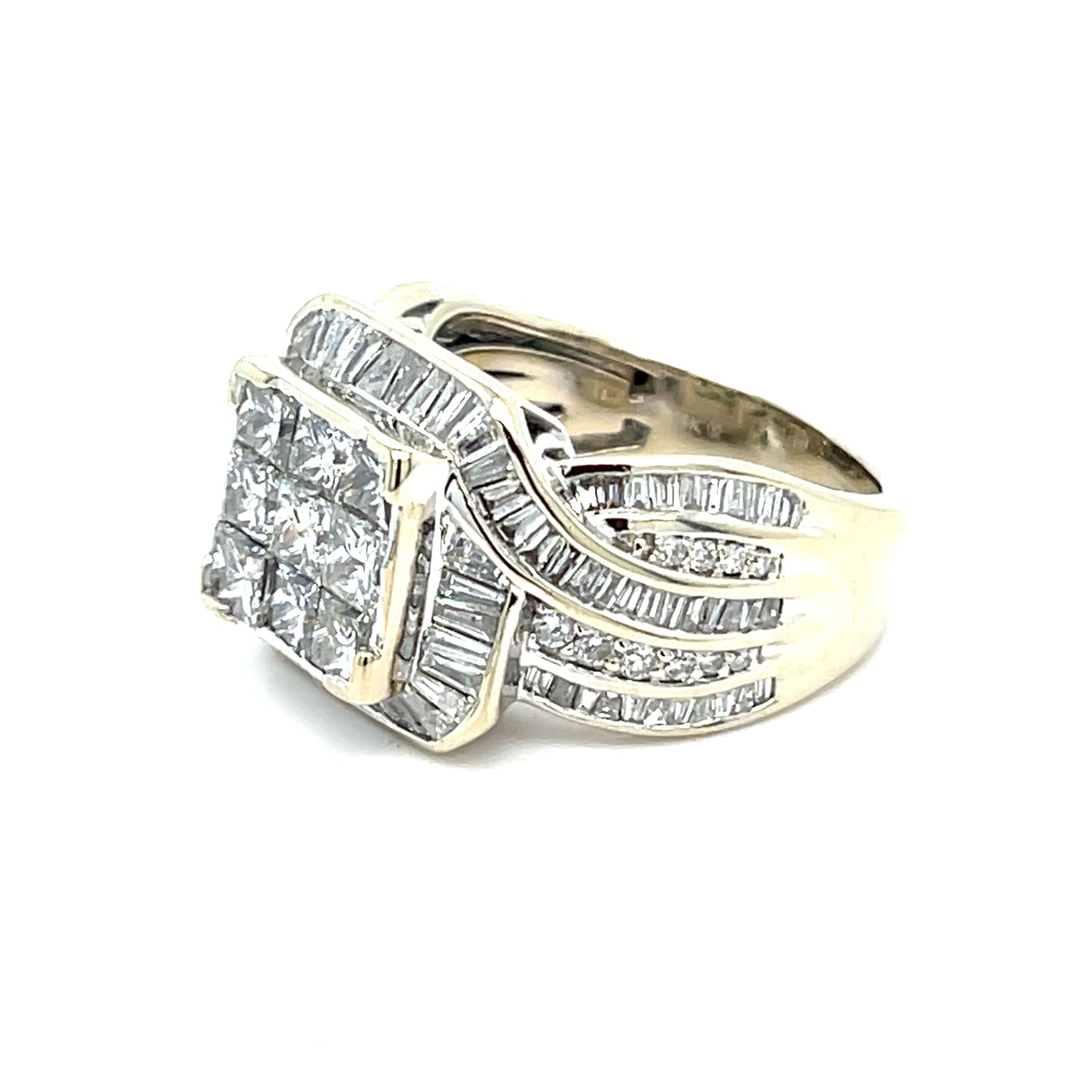 Estate 14K Women's White Gold Natural Diamond Cocktail Ring Size 6.5