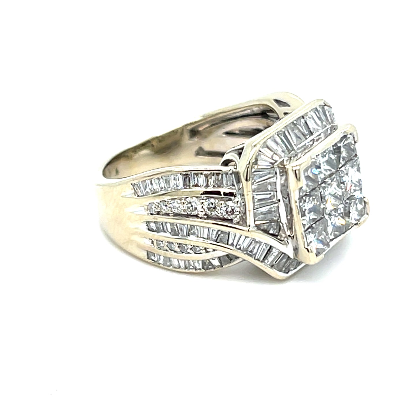 Estate 14K Women's White Gold Natural Diamond Cocktail Ring Size 6.5