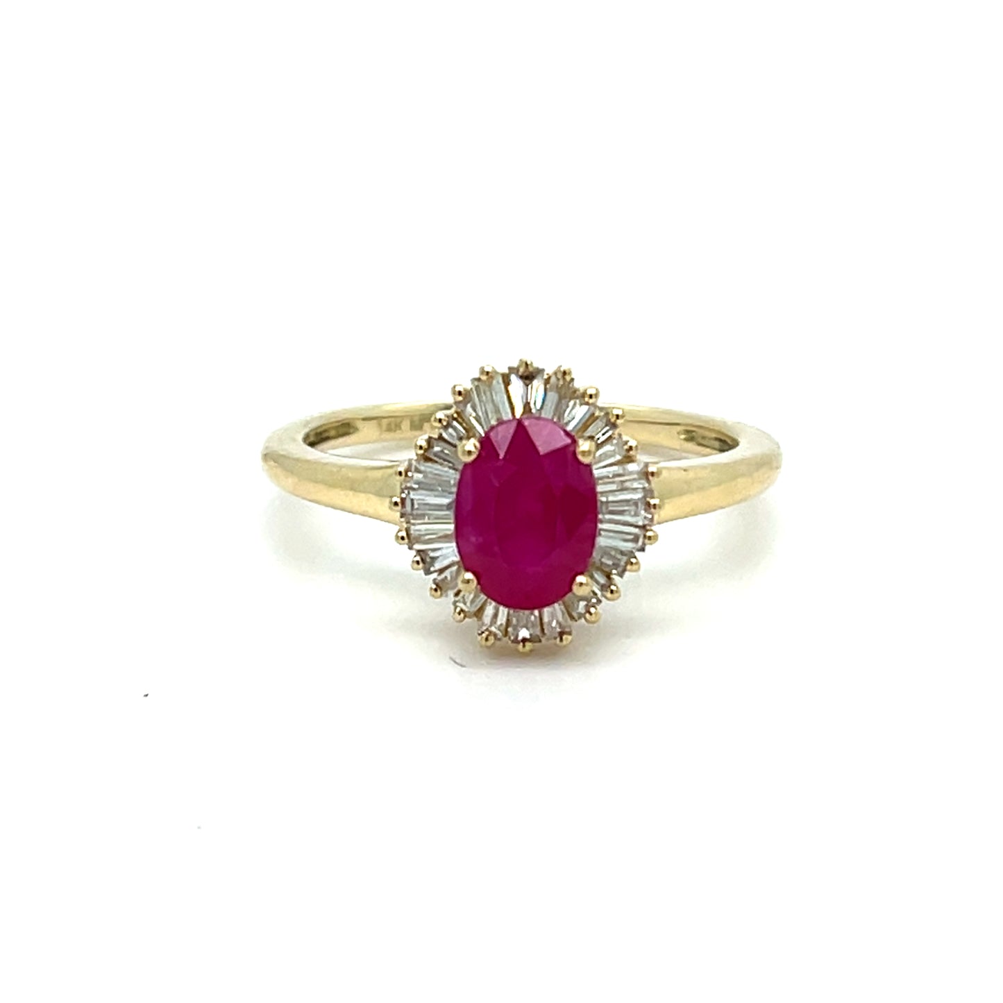 Estate 14K Yellow Gold Natural Ruby and Diamond Halo Ring Size 7