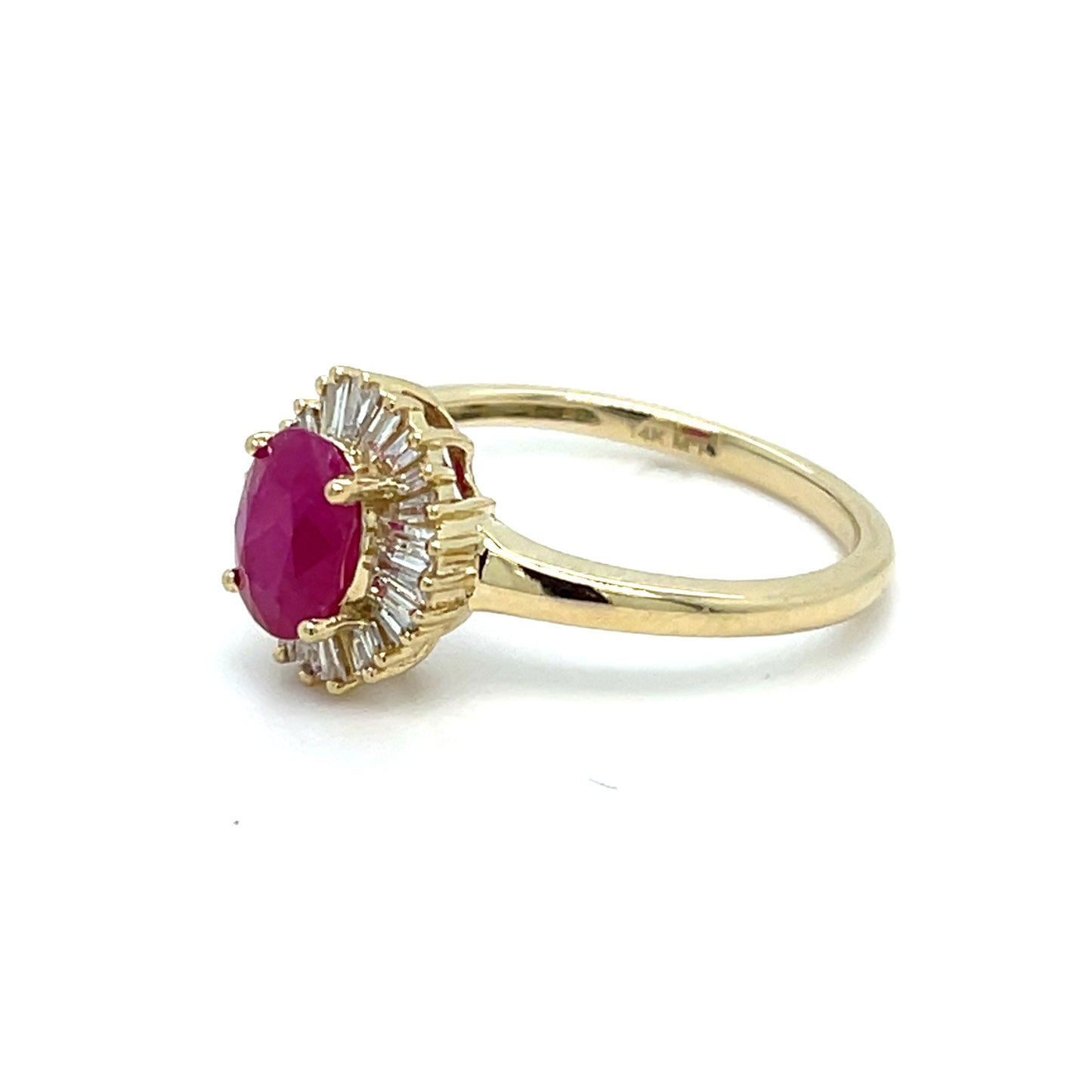 Estate 14K Yellow Gold Natural Ruby and Diamond Halo Ring Size 7