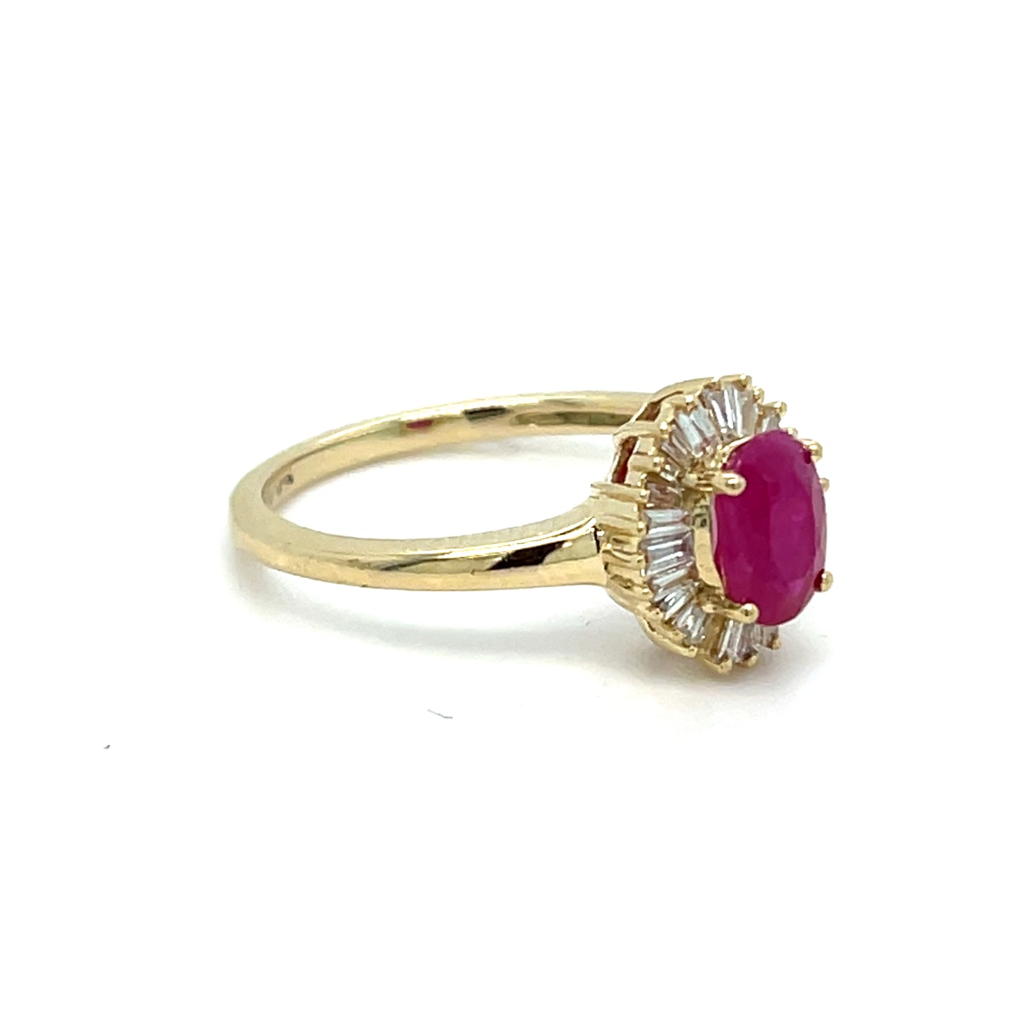 Estate 14K Yellow Gold Natural Ruby and Diamond Halo Ring Size 7