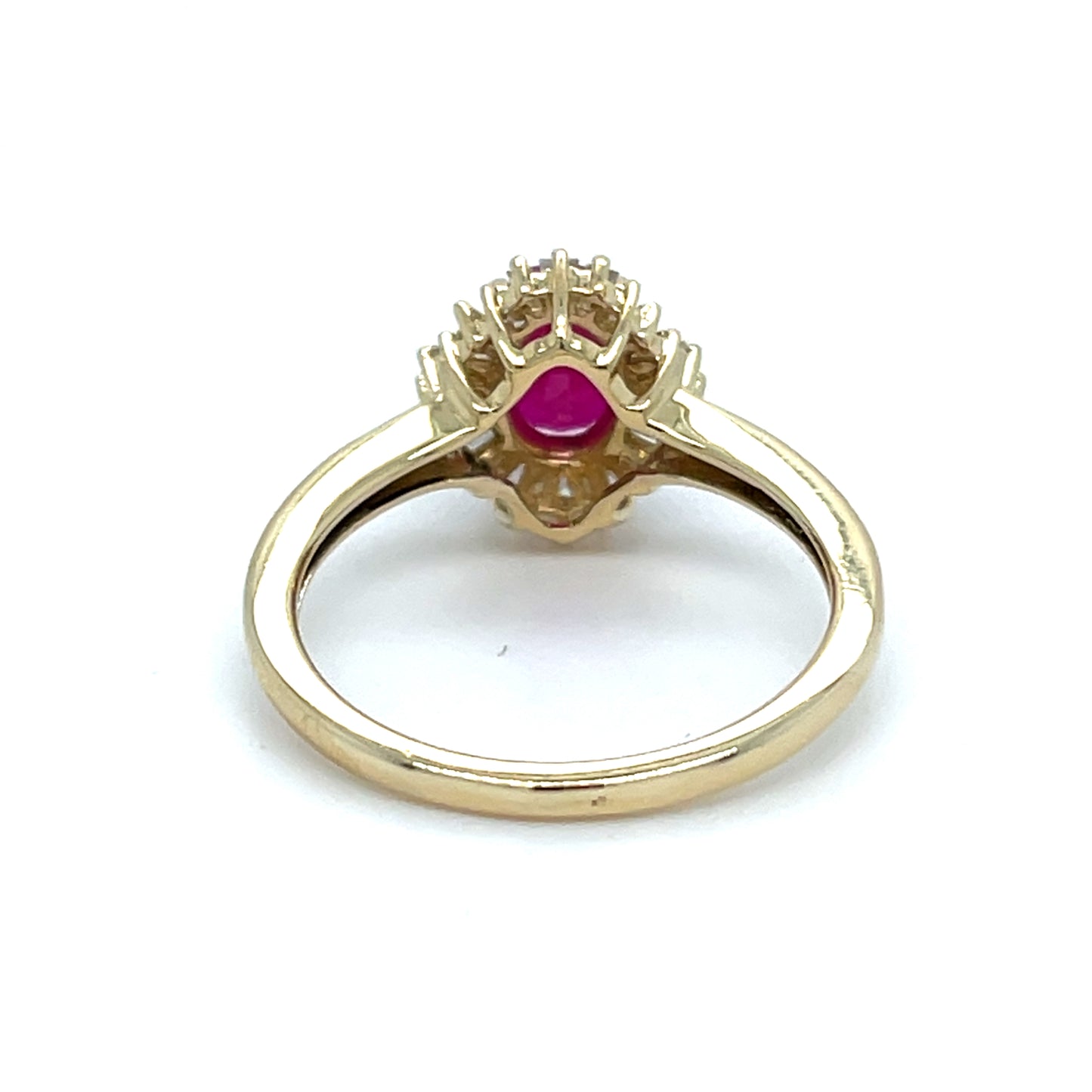 Estate 14K Yellow Gold Natural Ruby and Diamond Halo Ring Size 7