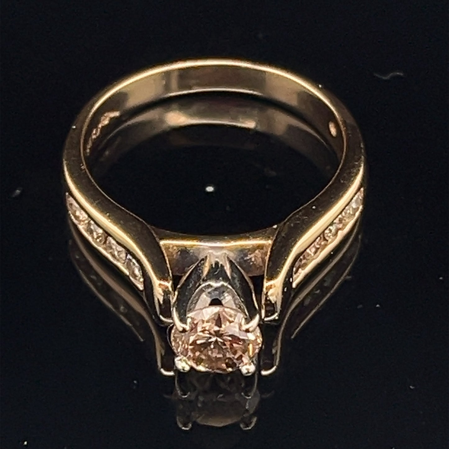 Estate 14K Yellow Gold Natural Round Champagne Diamond Engagement Ring Size 6.75