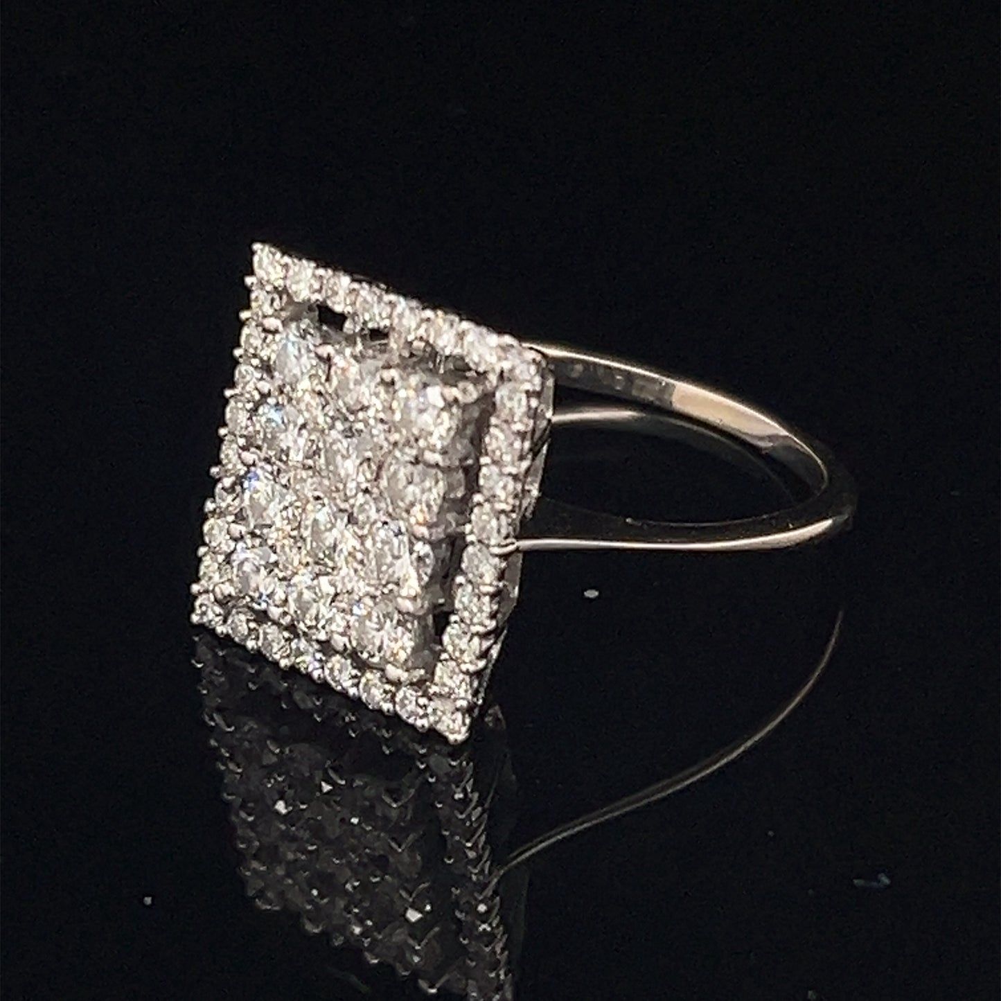 Estate 14K White Gold Natural Diamond Pave Rectangle Halo Style Ring Size 7