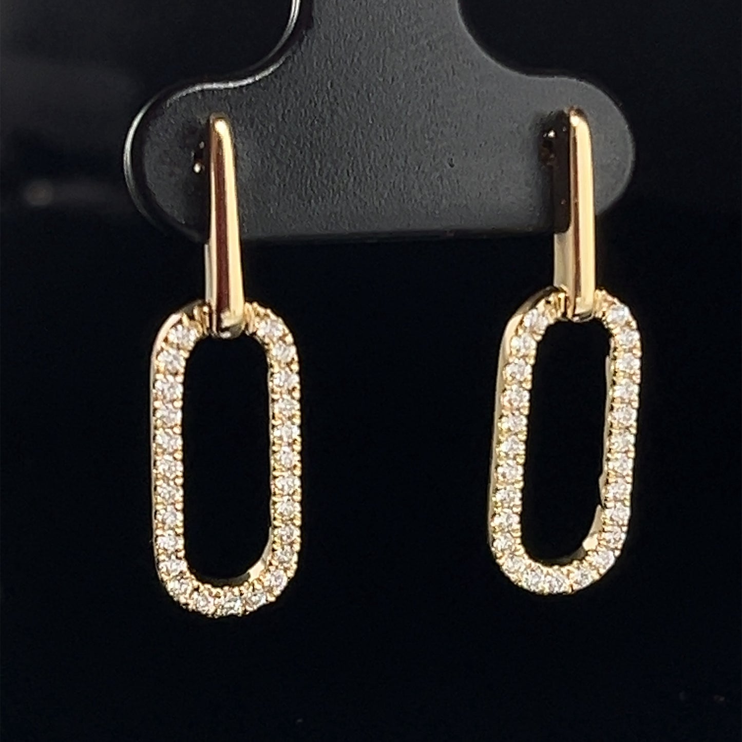 14K Yellow Gold Natural Diamond Paperclip Post Drop Earrings