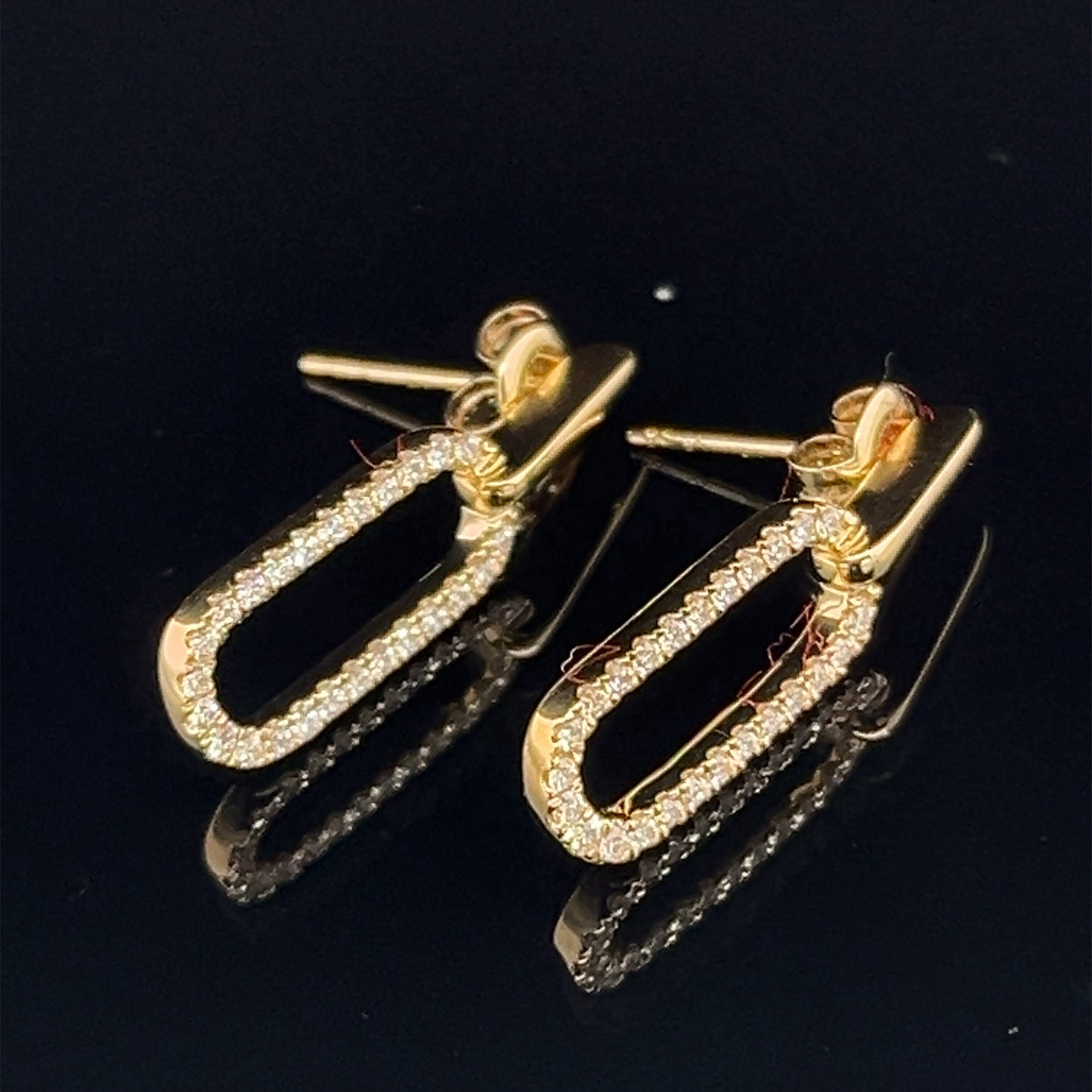 14K Yellow Gold Natural Diamond Paperclip Post Drop Earrings