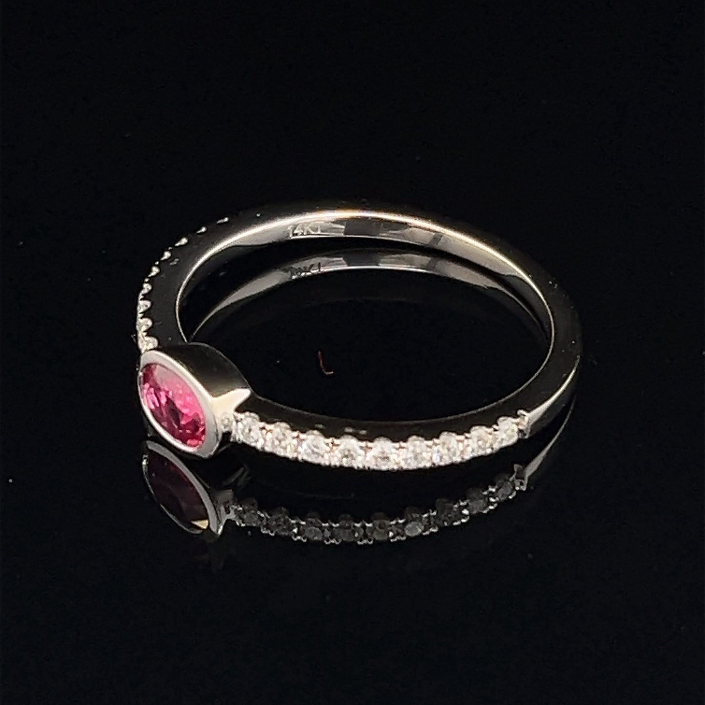 14K White Gold Natural Oval Ruby Ring with Natural Diamond Accents Size 7