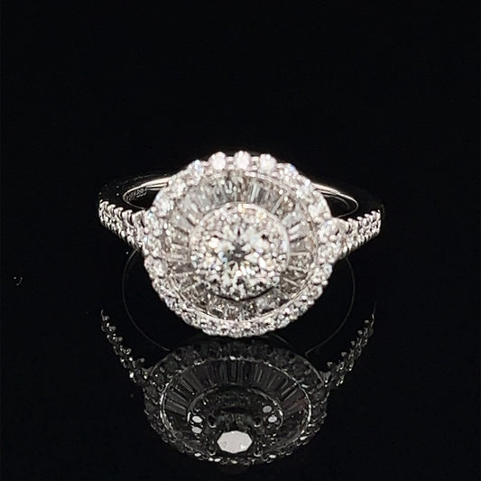 18K White Gold Natural Diamond Round Cluster Cocktail Ring Size 6.75