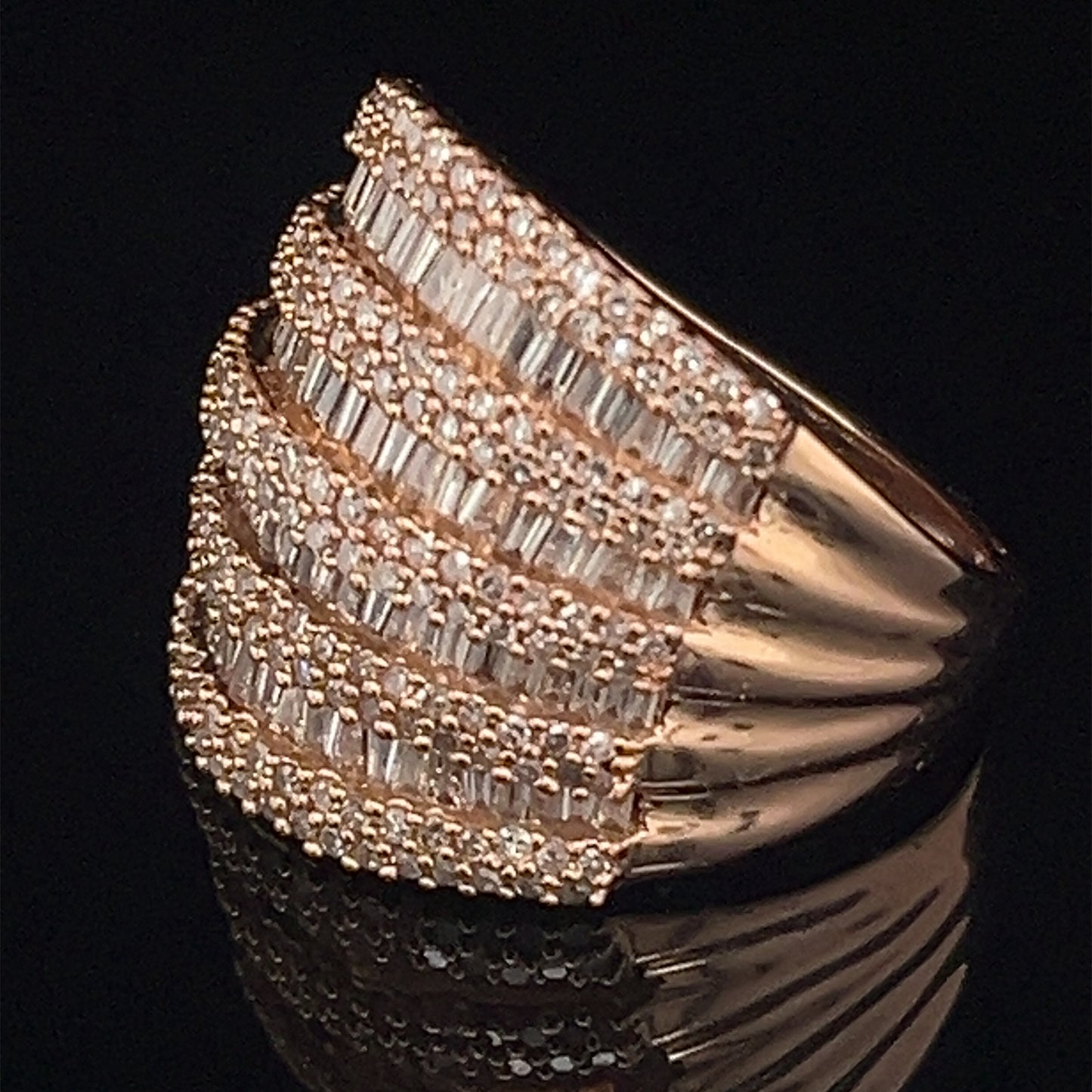 Estate 14K Rose Gold Natural Diamond Thick Row Cluster Ring Size 7