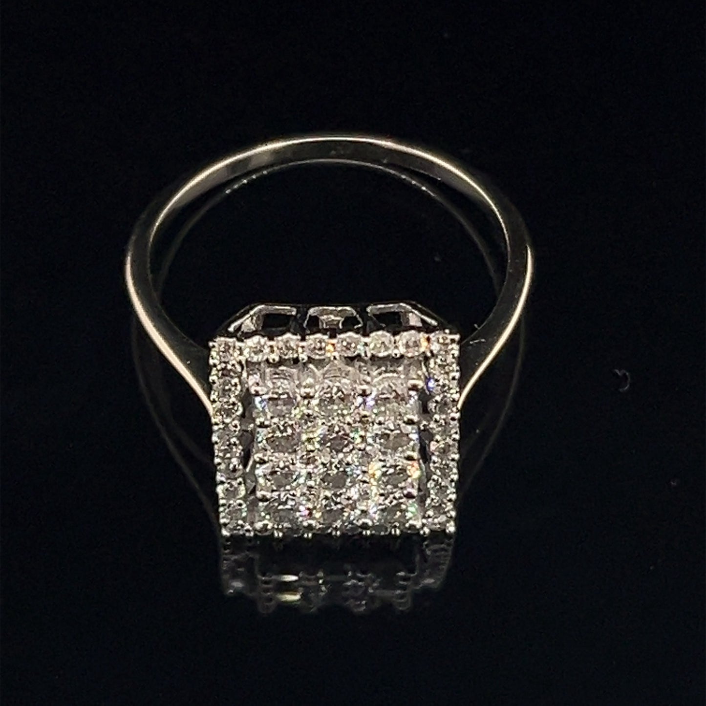 Estate 14K White Gold Natural Diamond Pave Rectangle Halo Style Ring Size 7