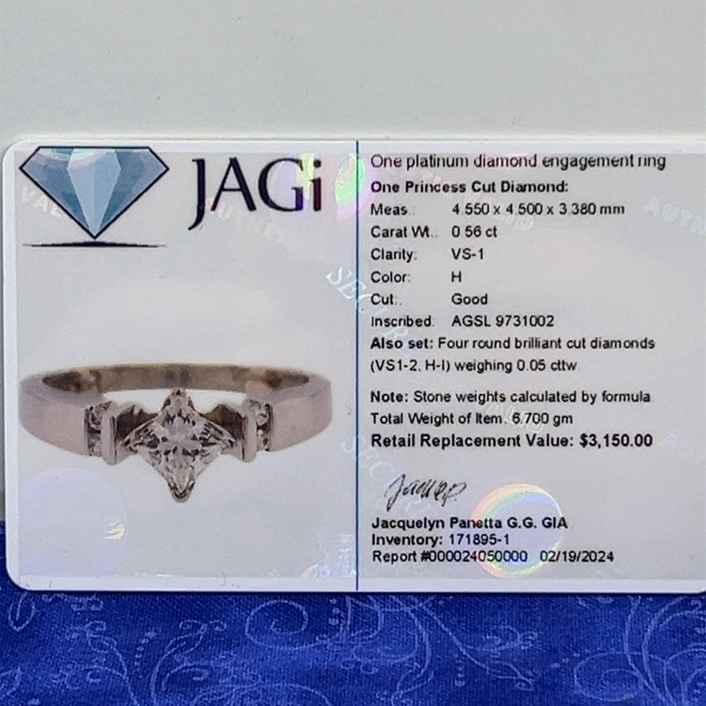 Estate Platinum Natural Diamond Princess Cut Engagement Ring Size 5.5