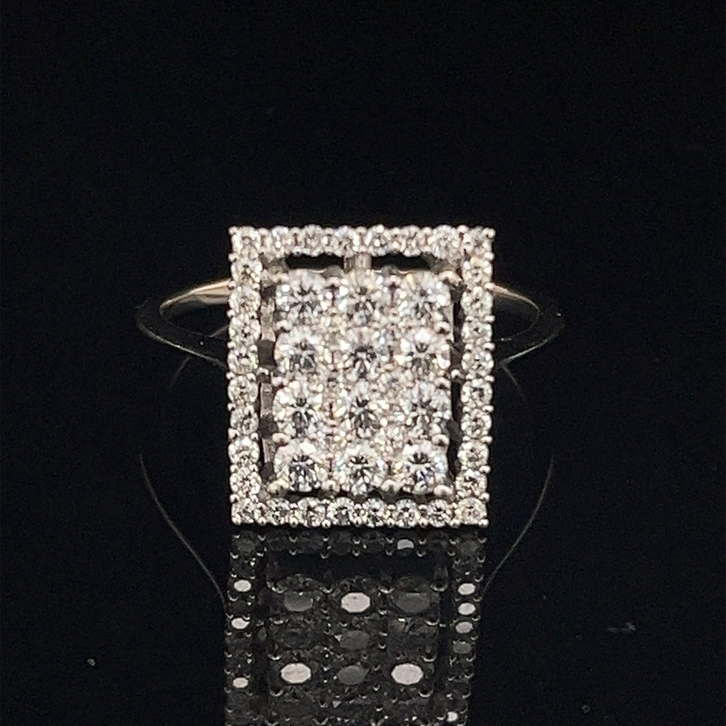 Estate 14K White Gold Natural Diamond Pave Rectangle Halo Style Ring Size 7