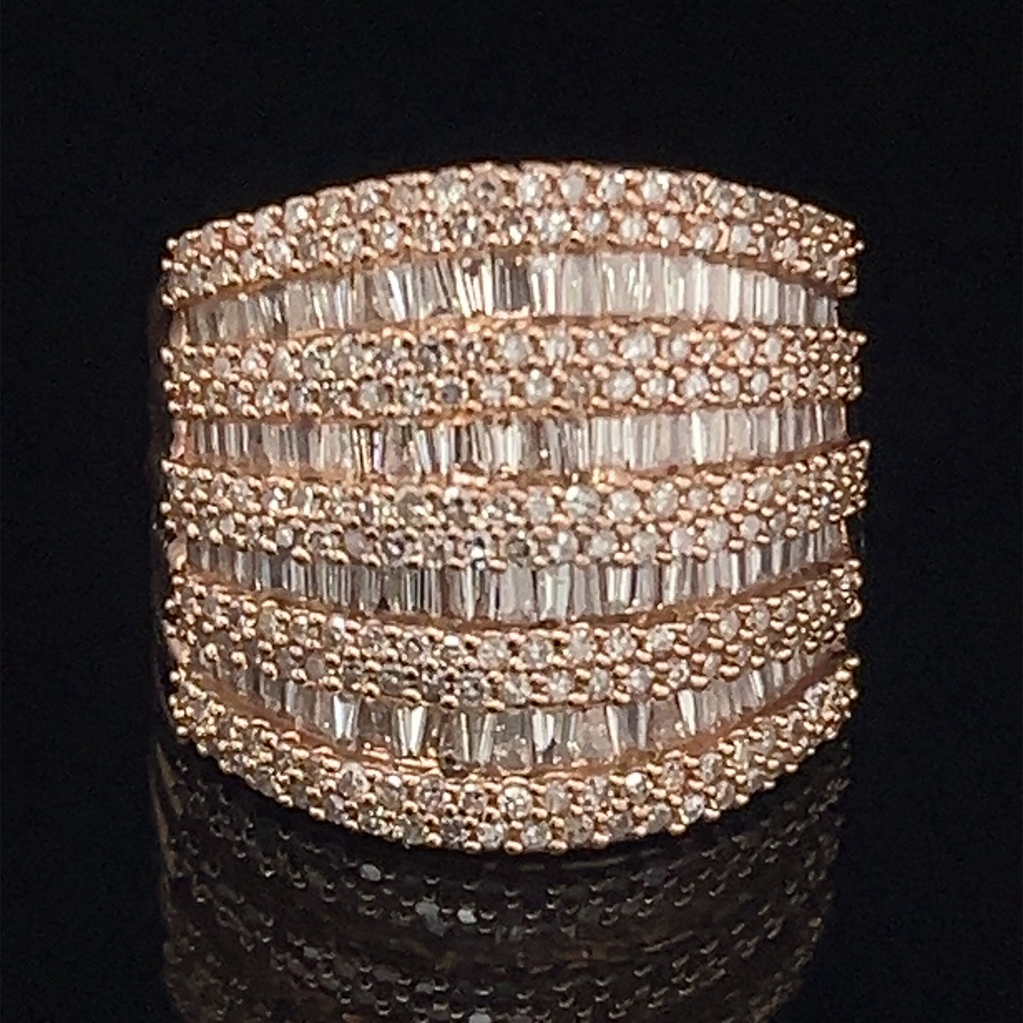 Estate 14K Rose Gold Natural Diamond Thick Row Cluster Ring Size 7