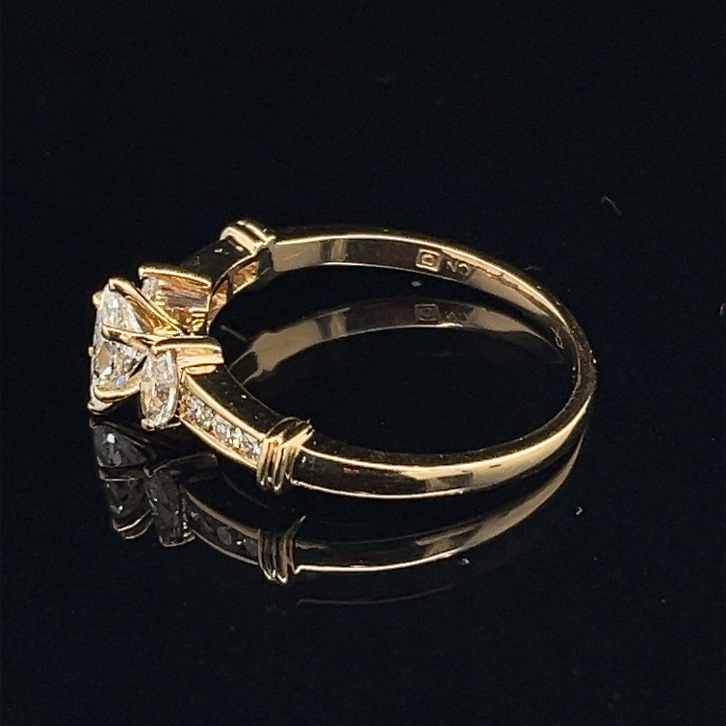 Estate 14K Yellow Gold Natural Diamond Marquise and Round Engagement Ring Trinity Style Size 8