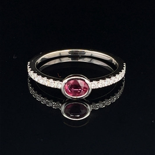 14K White Gold Natural Oval Ruby Ring with Natural Diamond Accents Size 7